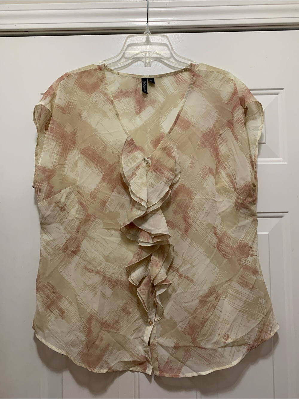 4/$10 Relativity Semi-Sheer Cream Blush Ruffle-Front Blouse Size 1X